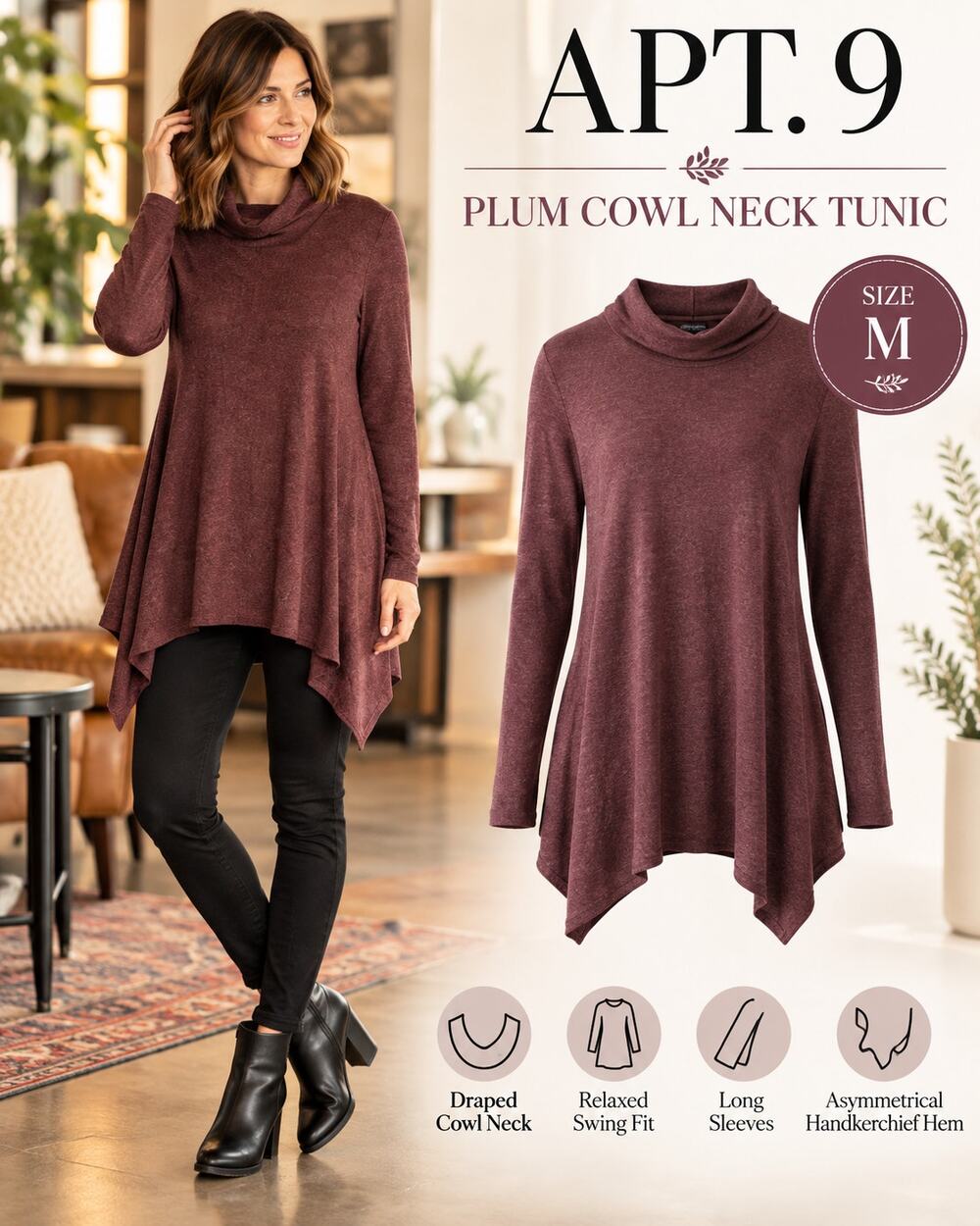 Apt 9 soft plum burgundy turtleneck - medium